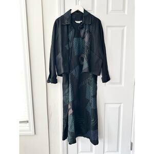 Beppa Vintage Black Linen Art To Wear Long Jumper Overall Dress Jacket Set Small